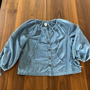 J. Crew Light Blue Chambray Peasant Top with ties size Small